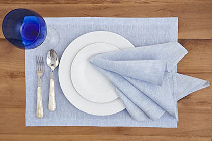 Solino Home 100% 리넨 플레이스 매트 샴브레이 블루, 아테나 35.6 x 48.3cm(14 x 19인치), 4개 세트 - color: 05: 블루 샴브레이, size: 14" X 19" (Set of 4)