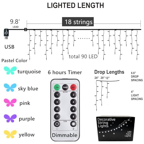Butterfly Fairy Lights for Bedroom Curtain Lights Twinkle Pastel Cute String Lights Led Hanging for Kids Girls Room for Wall Bed Ceiling Decor with Remote Dimmer