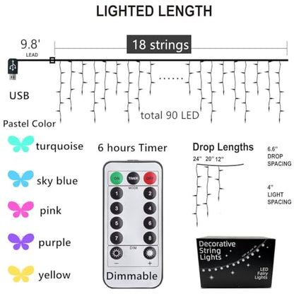 Butterfly Fairy Lights for Bedroom Curtain Lights Twinkle Pastel Cute String Lights Led Hanging for Kids Girls Room for Wall Bed Ceiling Decor with Remote Dimmer