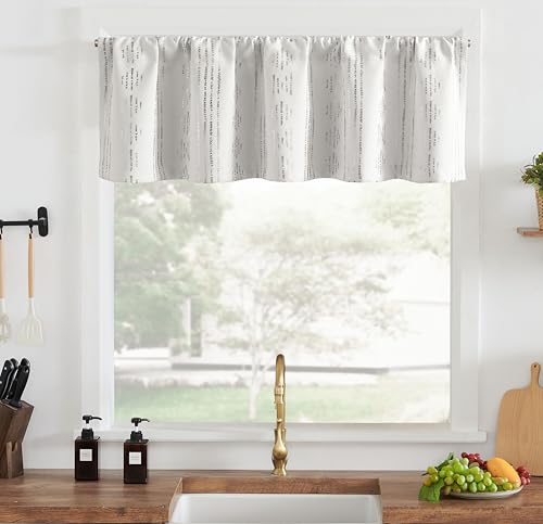 jinchan Striped Valance 16 Inch Modern Boho 1 Panel Silver on White - color: Boho| Silver on White, size: 52"W x 16"L (Pack of 1)