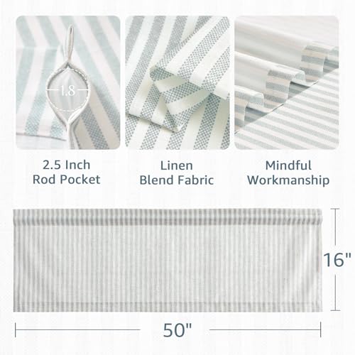 jinchan Linen Boxter Stripe Valances for Window 16 inch,Aqua Blue,1 Panel - color: Boxter Stripe | Aqua Blue on Linen, size: 50"W x 16"L (Pack of 1)