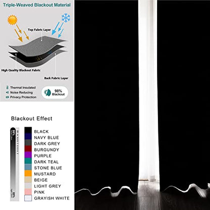 Pickluc Grommet Blackout Curtain for Living Room, Light Blocking Drapes, Thermal Insulated, Noise Reduction, 52 Inches Wide x 96 Inches Long, Black, 2 Panels - color: Black, size: 52"W x 96"L (Pack of 2)