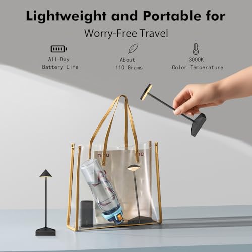 3 Pack Small Black Rechargeable Cordless Table Lamps Dimmable - color: Black-C