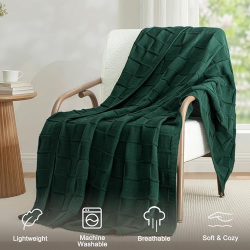 Whale Flotilla Checkered Knit Throw Blanket for Couch, Dark Green - color: Dark Green, size: 50x60 Inch