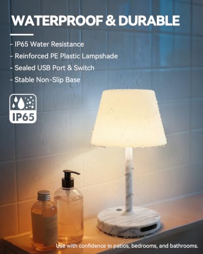 SAIWEYA Outdoor Waterproof Shower Lamp, 5200mAh Rechargeable Bathroom Lamp - color: Marble White, size: 5200mAh
