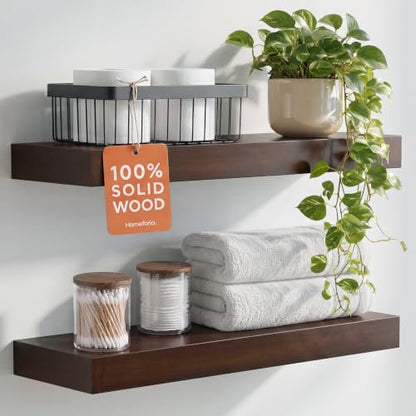 Homeforia 20 Inch Floating Shelves, High-End Solid Pine Wood, Set of 2 - color: American Walnut - Satin Dark Tone, size: 20 inch
