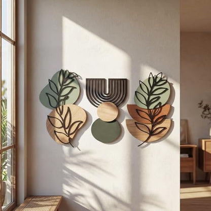 Wenqik Set of 3 Boho Wall Art Decor 3D Wood & Metal - style: Sage Green Style