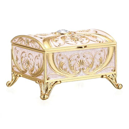 Small Jewelry Box Treasure Box Vinatge Enamel Trinket Organzier Hand Painted Jewelry Chest Case Golded Metal Jewelry Keepsake Box for Earrings Rings Gift for Christmas Wedding,Beige - style: Treasure Chest Style