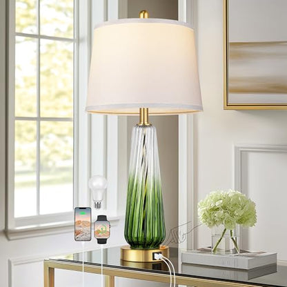 Modern Glass Table Lamps, 27.5" Bedside Lamps for Bedroom, Green, 1 Pack - color: Green（1 pack）