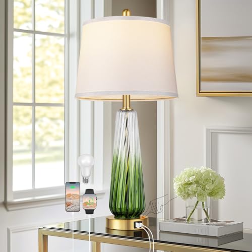 Modern Glass Table Lamps, 27.5" Bedside Lamps for Bedroom, Green, 1 Pack - color: Green（1 pack）
