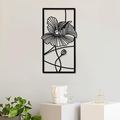 4 Pcs Black Metal Flower Wall Art Minimalist Floral Decor, Elegant - style: Elegant