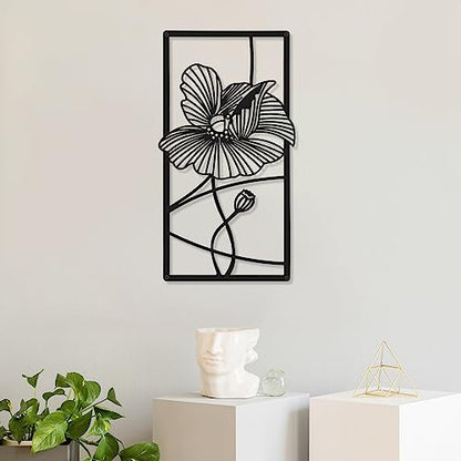 4 Pcs Black Metal Flower Wall Art Minimalist Floral Decor, Elegant - style: Elegant