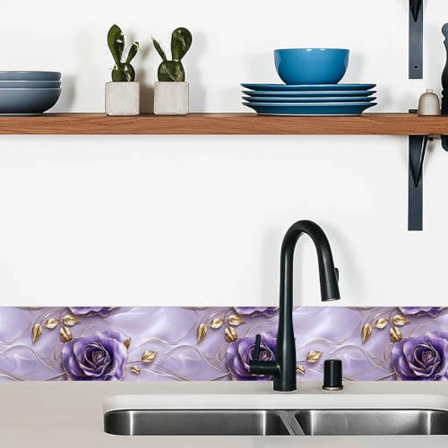 IVN Wallpaper Border Peel and Stick Wall Violet Gold Rose 4x196 Inch - color: Violet Gold Rose
