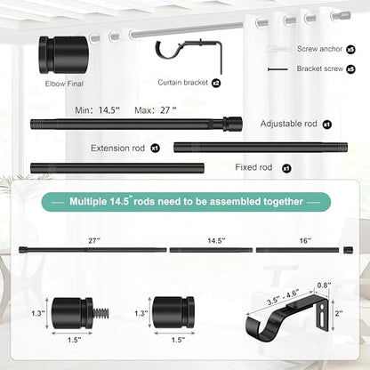 Ottsuls Black Curtain Rod, Adjustable 32-46 in, Extends to 58 in - size: 32" to 46"