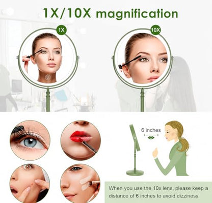DEIOVWXS Makeup Mirror, Rechargeable Vanity Mirror with 3 Lights, 1X/10X - color: Green