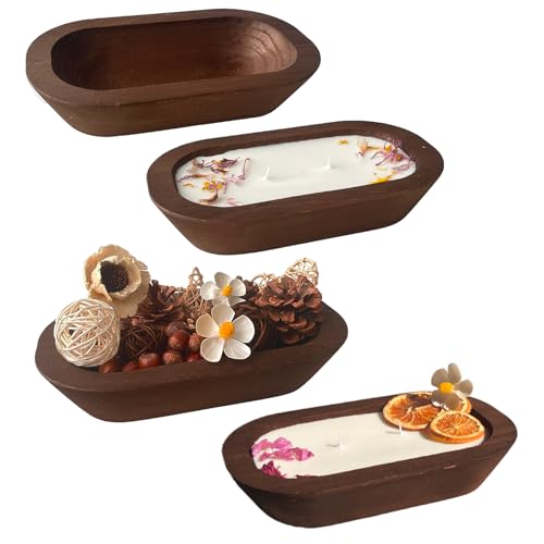 Wooden Dough Bowl 4 Pack Handmade Decorative Bowls for Candle Making