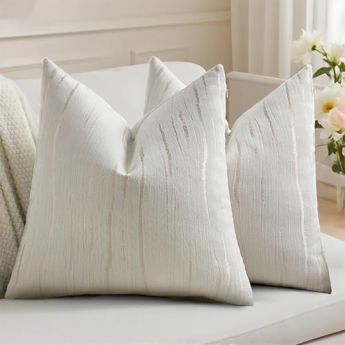 HAUSSY Pack of 2 Chenille Embossed Throw Pillow Covers 22x22 Inch, Cream - color: Cream, size: 22" x 22" (Pack of 2)