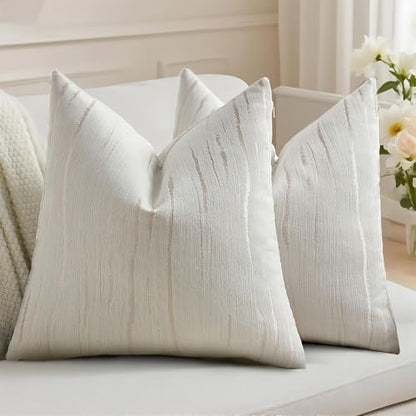 HAUSSY Pack of 2 Chenille Embossed Throw Pillow Covers 20x20 Inch, Cream - color: Cream, size: 20" x 20" (Pack of 2)