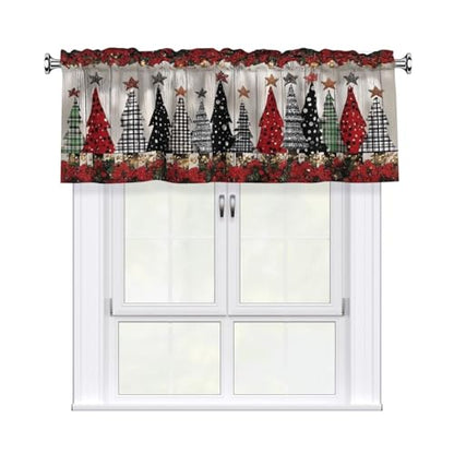 Christmas Trees Curtain Valance 54x18 Inches Window Treatment Rod Pocket Valance for Kitchen Bathroom Bedroom - color: Christmas Trees