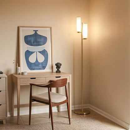 Brightech Gemini Dimmable Floor Lamp with Two Lights - Modern Tall Tree Lamp for Bedroom, Office, Living Room - Gold/Brass - color: Brass