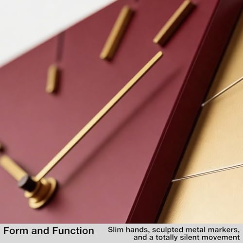 Driini Red and Gold Mid Century Modern Wall Clock, Battery Operated - color: Red