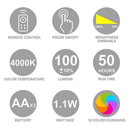 LUXSWAY Battery Operated LED Spot Lights Indoor,Wireless Accent Lights with Dimmable,12 Color Changing Puck Light with Remote,Closet Lights with Rotatable Light Head Dartboard Lighting-Black - color: Black+Silver Head-2Pack
