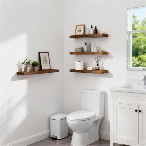 BAYKA Rustic Brown Floating Shelves 22.5in, 3 Pack, Wall Mount Wood Shelf - color: B. Rustic Brown - Americana Farmhouse Style, size: 22.5inches
