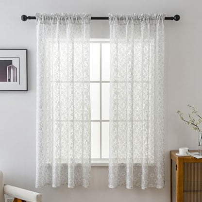 PearAge Lace Sheer Curtains for Living Room, 63 Inch Length, Elegant Lace-Style Voile Drapes for Bedroom, Kitchen or Dining Room, 42W x 63L Inch, 2 Panels Grey - color: Grey