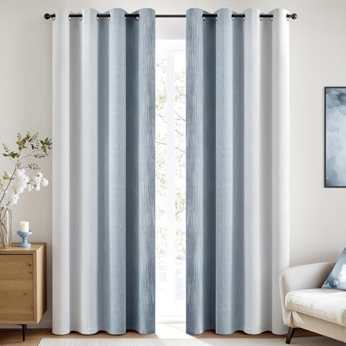 MIULEE Chambray Blue and Greyish White Ombre Blackout Curtains 52Wx72L - color: Chambray Blue and Greyish White, size: 52"W x 72"L (Pack of 2)