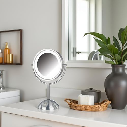 JERDON Lighted Makeup Mirror with 8X Magnification - Nickel - HL8808NL - color: Nickel
