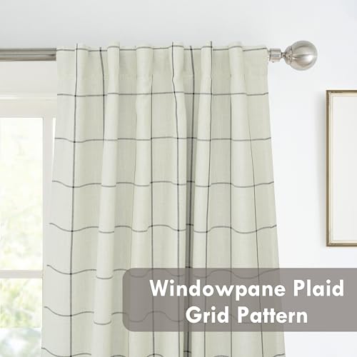 DriftAway 100% Blackout Windowpane Plaid Linen Curtains 36 Inches Black - color: Black, size: 52"W x 36"L (Pack of 2)