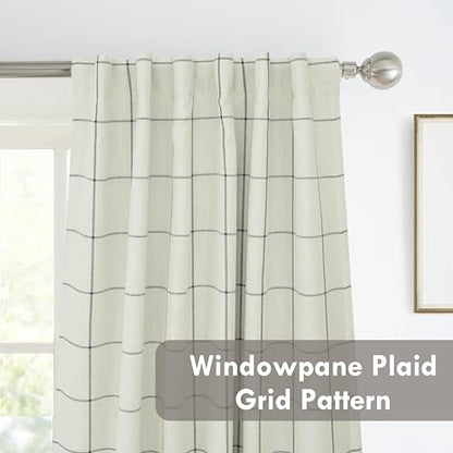 DriftAway 100% Blackout Windowpane Plaid Linen Curtains 45 Inches Black - color: Black, size: 52"W x 45"L (Pack of 2)