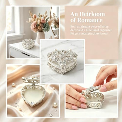 Silver Heart Jewelry Trinket Box Crystal Rhinestone jewellery Box - color: silver_Heart