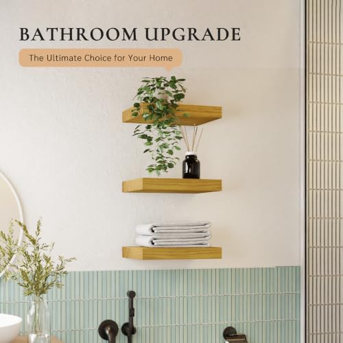 16" Wall Floating Shelves, Set of 3, Natural Wood - color: Natural, size: 3T16IN