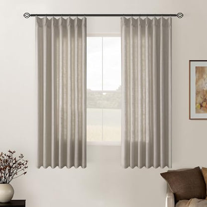 Burlywood Birch Pinch Pleated Linen Semi Sheer 54 Inch Curtains 2 Panels - color: Burlywood Birch, size: 40"W x 54"L (Pack of 2)