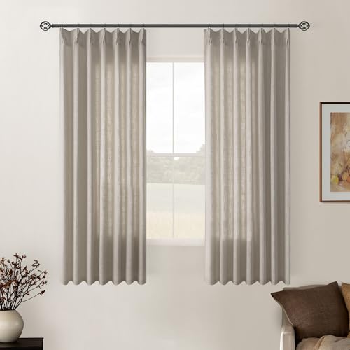 Burlywood Birch Pinch Pleated Linen Semi Sheer 54 Inch Curtains 2 Panels - color: Burlywood Birch, size: 40"W x 54"L (Pack of 2)