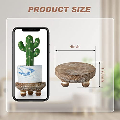 Yalikop Set of 2 Mini Wood Risers for Decor Round Wooden Riser, Brown