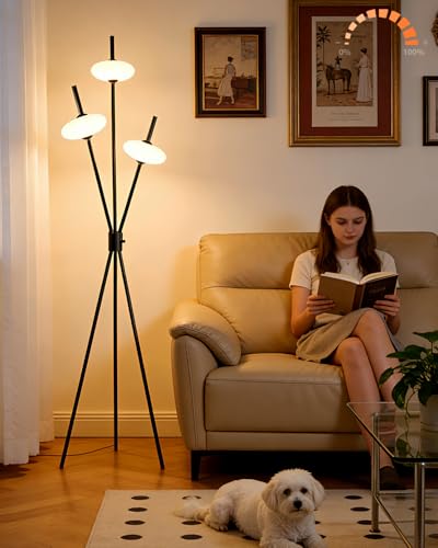 Lightdot Tripod Floor Lamp Stepless Dimmable Black Standing Tall Lamps with 3PCS Elliptical Lampshades Mid Century Modern Floor Lamps for Living Room/Bedroom/Sofa Beside/Corner Decor - color: Black-79E