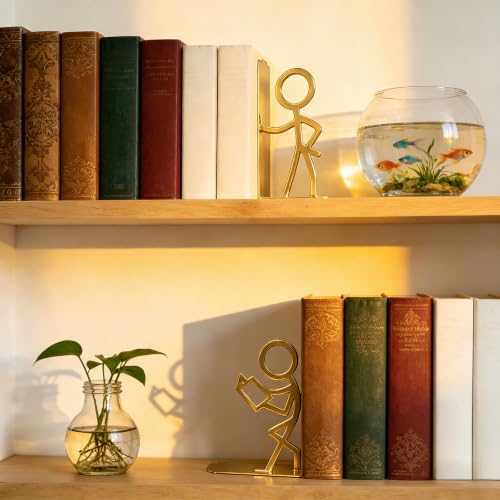 2 Pcs Metal Bookends and Heart Bookmark,Book Ends for Book Shelf,Golden - color: Gold Readers