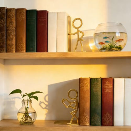 2 Pcs Metal Bookends and Heart Bookmark,Book Ends for Book Shelf,Golden - color: Gold Readers