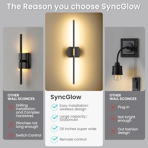 10000mAh Battery Operated Wall Sconces Set of 2, Black Gold-29Inch - color: Black Gold