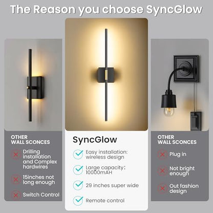 10000mAh Battery Operated Wall Sconces Set of 2, Black Gold-29Inch - color: Black Gold