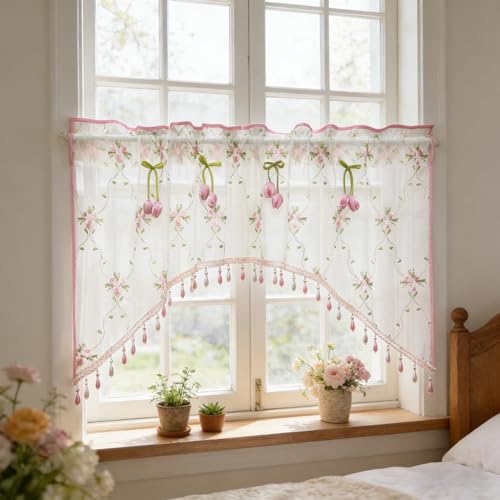 Victorian Floral Lace Sheer Swag Curtain Valance Arched Doorway Curtain - size: 78"W x 24"L (Pack of 1)