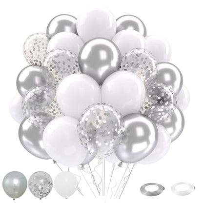 Patimate White and Silver Balloons Set 50 pcs 12 inch - color: White Silver