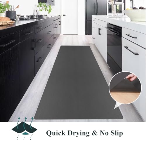 Hallway Runner Rug for Kitchen, 2'x6' Leather-Look Vinyl Waterproof - color: Dark Grey, size: 2' x 6' (Rectangular)