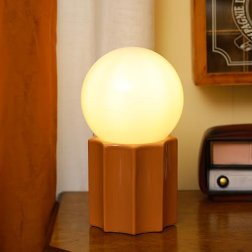 Modern Ceramics Table Lamp, Khaki Base Desk Lamp, White Jade Round Ball Glass Accent Table Lamp for Living Room Bedroom Bedside Nightstand House Office Home Reading - color: Khaki Ceramic