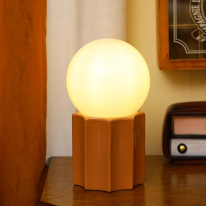 Modern Ceramics Table Lamp, Khaki Base Desk Lamp, White Jade Round Ball Glass Accent Table Lamp for Living Room Bedroom Bedside Nightstand House Office Home Reading - color: Khaki Ceramic