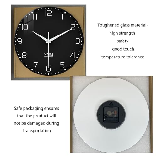 XNM Black Glass Wall Clocks Battery Operated 12 Inch - color: Black, size: 12 Inch