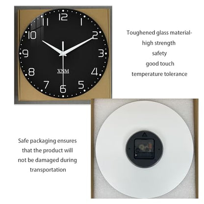 XNM Black Glass Wall Clocks Battery Operated 12 Inch - color: Black, size: 12 Inch