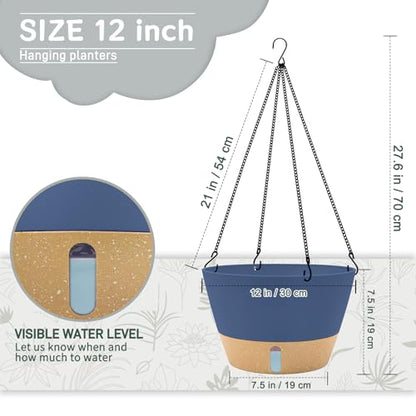 ZMTECH 대형 30.5cm(12인치) 자체 급수 벽걸이 화분, 워터 윈도우 및 체인 - color: 블루.